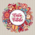 Buon Natale. Greeting card. Christmas template. Winter holiday in Italy. Congratulation on Italian. Vintage style. Royalty Free Stock Photo