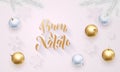 Buon Natale Italian Merry Christmas golden decoration, hand drawn gold calligraphy font for greeting card white background. Vector