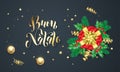 Buon Natale Italian Merry Christmas holiday golden calligraphy and gold decoration greeting card template. Vector Christmas tree h Royalty Free Stock Photo