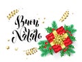 Buon Natale Merry Christmas Italian holiday hand drawn quote calligraphy greeting card background template. Vector Christmas tree Royalty Free Stock Photo