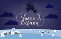 Buona Befana translation Happy Epiphany card for Italian holidays. Handwritten lettering, old witch flying on a broom in Royalty Free Stock Photo