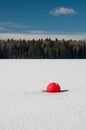 A buoy frozen in the lake`s ice