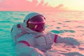 Buoyant Astronaut pool summer water. Generate Ai