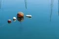 Buoys floating in port Royalty Free Stock Photo