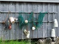 Buoys hanging on fish shack Royalty Free Stock Photo