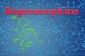 Buprenorphine. Chemical formula, molecular structure. 3D rendering