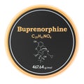 Buprenorphine. Chemical formula, molecular structure. 3D rendering isolated on white background