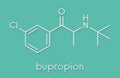 Bupropion antidepressant and smoking cessation drug molecule. Skeletal formula.