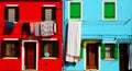 Burano, colored house with clothes lines Royalty Free Stock Photo