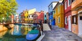 Burano island with coloful houses and canals. italy