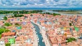 Burano island colorful houses aerial drone view from above, Venetian lagoon, Italy Royalty Free Stock Photo