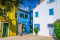 Burano island with colorful houses buildings