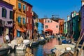 Burano island, famous for its colorful fishermen`s houses, in Venice