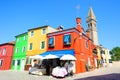 Burano island square with multicolored houses