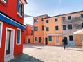 BURANO, ITALY - JANUARY 20, 2020: Colorful houses on the island of Burano in Italy. Burano island is famous for its colorful