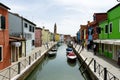 BURANO, ITALY - Jun 02, 2017: Wide shot of the streets of Burano, in Venice, Italy