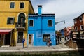 BURANO, ITALY - Jun 02, 2017: Wide shot of the streets of Burano, in Venice, Italy