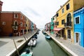 BURANO, ITALY - Jun 02, 2017: Wide shot of the streets of Burano, in Venice, Italy