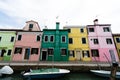 BURANO, ITALY - Jun 02, 2017: Wide shot of the streets of Burano, in Venice, Italy