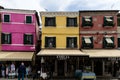 BURANO, ITALY - Jun 02, 2017: Wide shot of the streets of Burano, in Venice, Italy