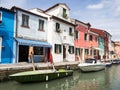 Burano, Italy - 21 May 2015: Painted buildings and canals on the