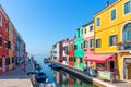 Burano, Italy - September 16, 2019: Picturesque summer scenery view with colourfully painted houses on Burano