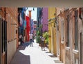 Burano, Venezia, Italy. Street with colorful houses in Burano island