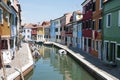 BURANO, VENICE, ITALY - APRIL 16, 2017 : View of the canal and colorful houses in a sunny day Royalty Free Stock Photo