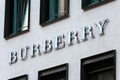 Burberry logo on Burberry`s shop