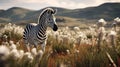 a Burchell Zebra standing gracefully amidst fynbos, the zebra's elegance and the surrounding flora in a minimalist Royalty Free Stock Photo