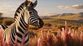 a Burchell Zebra standing gracefully amidst fynbos, the zebra's elegance and the surrounding flora in a minimalist Royalty Free Stock Photo