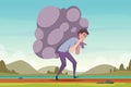 Burdened life background. Heavy overload life problems exact concept vector illustration