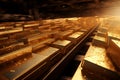 Burdensome Piles gold bar conveyor debt. Generate Ai