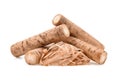 Burdock roots isolated white background.stacked focus image