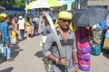 Indigenous people blocked roads in Burdwan with traditional weapons in multiple demands Royalty Free Stock Photo