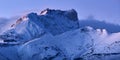 Bure Peak Pic de Bure in the Devoluy Mountain range at dusk in Winter. Hautes-Alpes, Alps, France