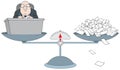 Bureaucrat on the scales with the pile of paper Royalty Free Stock Photo