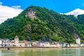 Burg castle Katz near Rhein Rhine river in Sankt Goarshausen, Loreley Lorelei, Rhein-Lahn-Kreis, Rhineland-Palatinate, Rheinland- Royalty Free Stock Photo