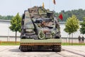 German armored recovery vehicle, Bergepanzer 2 from Bundeswehr pulls a damaged tank