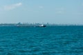 Tug and barge floating in the Burgas Bay of the Black Sea. Bulgaria.