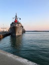 BURGAS, BULGARIA - JULY 17, 2020: NATO ships at the port of Burgas to participate in the BRIZ 2020 naval exercise Royalty Free Stock Photo