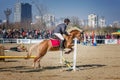 BURGAS, BULGARIA - March 4, 2017: Action shot of jockeys in horse race