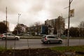 Burgas main hospital in the city with Covid compartment in the background city traffic in front line