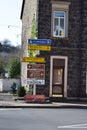 Burgbrohl, Germany - 02 23 2021: road signs to many destinations including the Autobahn nearby