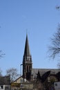 thin church tower in Burgbrohl, Eifel