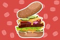 Cartoon Vector illustration of a colorful burger with complete toping