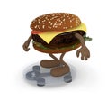 Burger with arms and legs over balance