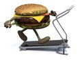 Burger with arms and legs on a running machine