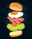 Burger with bacon section for fast food cafe menu Royalty Free Stock Photo
