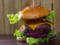 Burger with big meat rissole Royalty Free Stock Photo